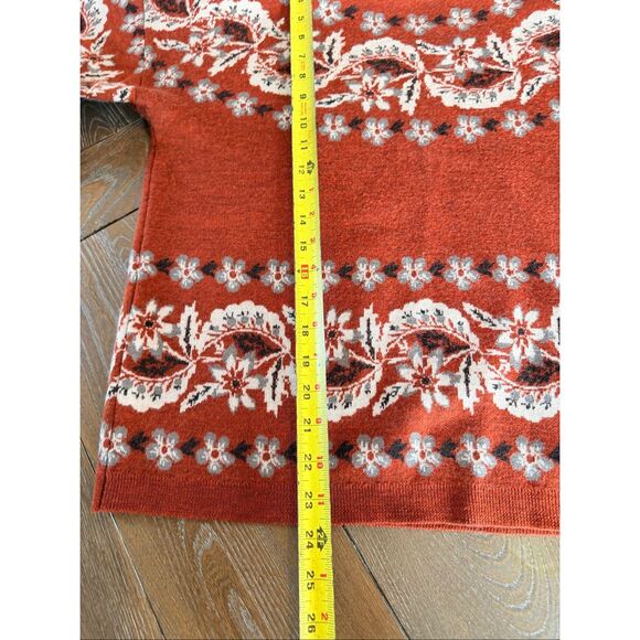 Cara Cara Floral Fair Isle Wool Sweater‎ Women Rust Orange Medium - Picture 8 of 8